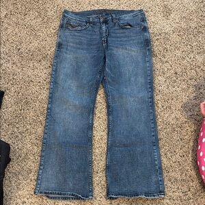 Classic Cody James Blue Bootcut Jeans with leather details